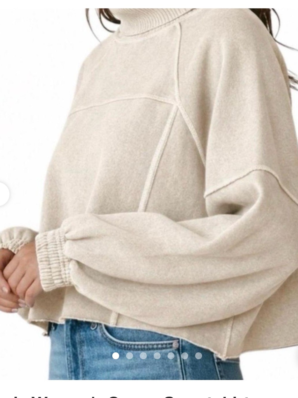 Aerie New Heights Cropped Turtleneck Pullover Sweatshirt in Oatmeal